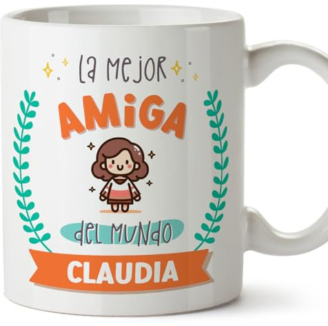 MUGFFINS Tazas Personalizadas para AMIGA - En Español - Mejor del mundo - Con dibujo - 11 oz / 330 ml - Regalo personalizable original y divertido