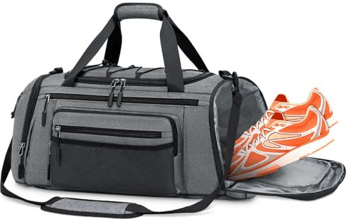 RAINSMORE Sac de Sport Homme Femme 45L Sac de Voyage avec Compartiment Chaussures et Humide pour Gym Fitness Weekend Gris