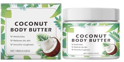 Coconut Body Butter, 100g Organic Shea Butter Body Butter for Dry Skin, Hydrating Winter Moisturizer for Women Men Deeply Moisturizes & Smooth Skin