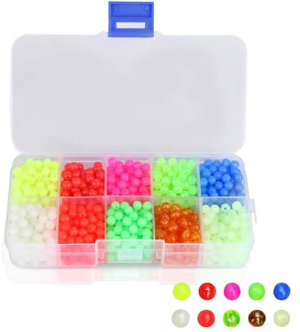 1000 Stück Perlen Set für Angeln, Angel Beads Kunststoff Runde Perlen Korn-Glow Angelgerät Köder Funktionen Zubehör for Nacht im Freien Angeln