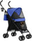 PawHut Hundewagen Hundebuggy klappbar für Hunde & Katzen Katzenbuggy mit Netzfenstern, Schultergurt, Aufbewahrungstasche, Becherhalter Regenschirm Katzenwagen Dunkelblau