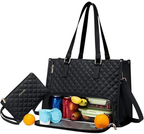 2-in-1-Tragetasche, 2-in-1 gesteppte Business-Geldbörse, wiederverwendbare Tragetasche mit Lunchfach, wandelbare Laptoptasche, Arbeitstasche für Damen und Herren