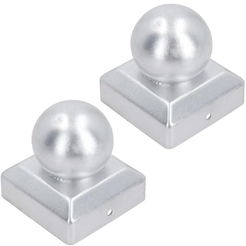 Metal Fence Post Caps Round / Ball 75mm x 75mm Protector Cover Silver 2pc