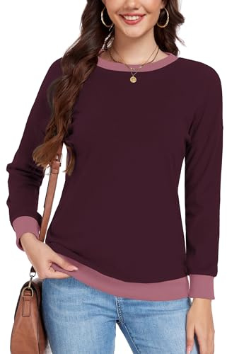 DUOEASE Langarmshirt Damen Elegant Herbst Basic Sweater Rundhals Confortable Casual Oberteile (Lila,M)