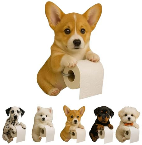 Dog Paper Towel Holder - Cute Puppy Wall Mounted Toilet Roll Dispenser - Pet Theme Bathroom Tissue Storage for Home RV Dorm Kitchen for Dog Lovers (Corgi)