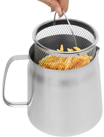 2 L Friteuse mit Siebkorb & Ölsieb - Frittiertopf aus 304 Edelstahl, Kleine Friteuse für Tempura Pommes Fisch Huhn, Profi Friteuse mit Deckel für Küche Restaurant Camping