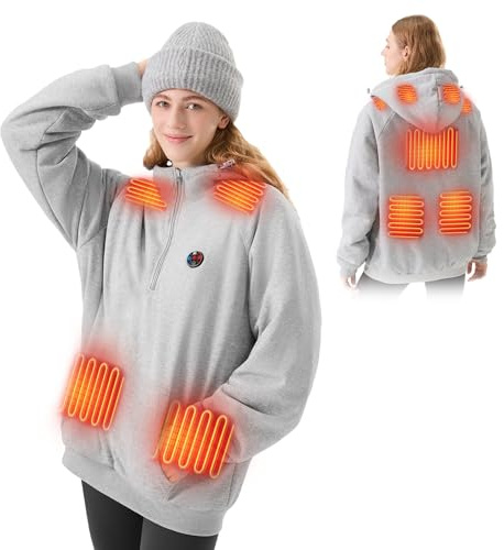 DR.PREPARE Heated Hoodie Unisex with 16000mAh Power Bank, 9 Heat Zones, Max 8H Heating Clothing, Ultra-Thick Flannel Hoodie