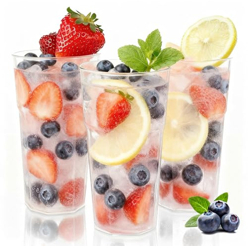 Klerbesh Vasos Reutilizables 500ml, 50 Unidades Vasos de Plástico Irrompibles y Reutilizables, Ideal para Fiestas, Cumpleaños, Bodas, Jardín, Oficina, Picnic (50 transparentes)