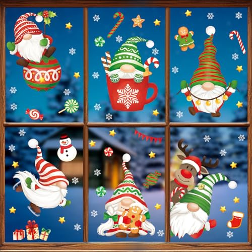 SHUCHING Fensterbilder Weihnachten Wichtel, Fensteraufkleber Weihnachtsmann Zwerg, Wiederverwendbare Statische Weihnachtsdeko für Kinder Wohnzimmer Schlafzimmer Fenster Party