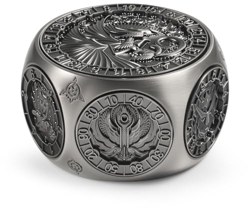 DNDND 8-in-1 Dual D20 Hexagonal Metal Dice - D&D Monster Themed Multi-Functional Dice Set for TTRPG Dungeons and Dragons with Collectible Gift Tin (Black)