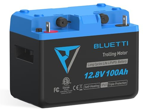 BLUETTI Batterie Lithium LiFePO4 12,8V 100Ah pour Moteur de Pêche - avec Bluetooth, BMS Intégré 300A, Auto-chauffage, 6000+ Cycles, Étanche IP65, Durée de Vie 10 Ans pour Moteur de Pêche, Camping-Car