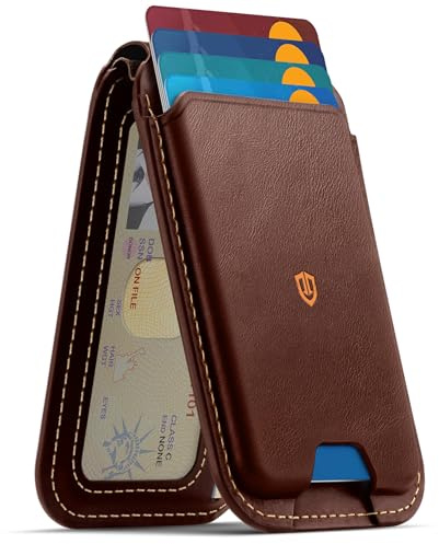 SHIELDON Echtleder Geldbörse für MagSafe Ständer, [Starke Haftung] [Abnehmbar] [Magnetisch] [RFID Blocker] [ID-Fenster] [Kartenfächer] für iPhone 17 Pro/Max/Air/15/14/13/12 Serie,Retro Kaffee