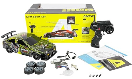 Amewi Ferngesteuertes Drift Sport Car S12 mit Raucheffekt 4WD 1:16 RTR gelb Kinder ab 6 Jahre