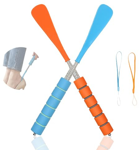Nevoluxer Lot de 2 Chausse-pieds Longs en Métal et Plastique, Chausse Pied Télescopique Extensible de 30 à 70 cm, Idéal pour Hommes Femmes Seniors, Voyage