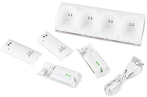 RASTKY Controller-Ladegerät für Wii mit 4 Wiederaufladbaren 2800-mAh-Akkus, Impulsspannungsschaltung Zum Laden für Wii-Controller, Kunststoff, 4-in-1 (2800-mAh-Akku)