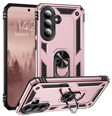 LBH Outdoor Hülle für Samsung Galaxy A37 5G Armor Militär Stoßfest Handyhülle 360 Grad Metal Ring Halter Ständer Schutzhülle für Handyhalterung Auto Magnet Rosegold