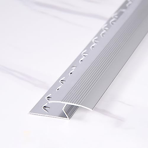 Bodenteppich-Nähset, Teppich-Zierleiste, Teppich-Holz-Teppich-Zierleiste, Z-Formteil, Türschwellenleiste aus Metall, Fliesen-Hartholzkantenleiste/Bodenverbindungsleiste, schneidbar(Silver)