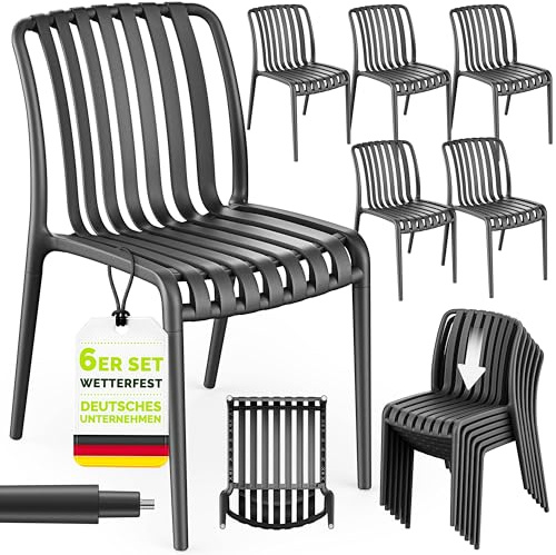 tillvex® Gartenstühle 6er Set Stapelbar Wetterfest & UV-beständig bis 120kg | Outdoor Stühle Kunststoff | Gartenstühle Balkonstuhl Outdoor | Stapelbarer Terrassenstuhl Gartenmöbel Balkon Garten Terrasse