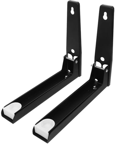 CALLARON 2pcs Stainless Steel Microwave Wall Mounted Brackets with Wear-resistant Foldable Design, Black Kitchen Oven Shelf Support Frame for Space Saving