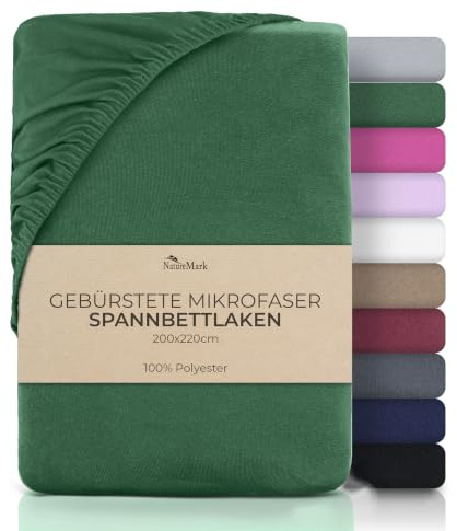 NatureMark Spannbetttuch 200x220 cm Mikrofaser – Weiches Spannbettlaken mit Gummizug, für Boxspringbett & Wasserbett, 40 cm Steghöhe, Atmungsaktiv, Pflegeleicht, Dunkel Grün