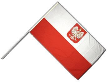 Drapeau Pologne avec Aigle sur hampe - 60 x 90 cm