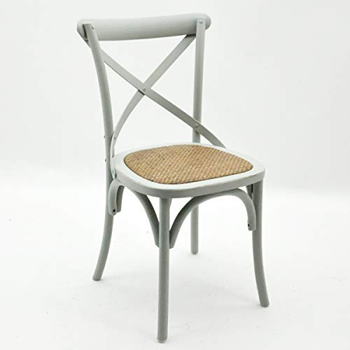 Modern & Stylish Hand Finished Cross Back Oak Wooden Cafe Chair - Exclusive Rattan Seat Office Furniture for Home, Dining, Cafe, and Office (Gray)