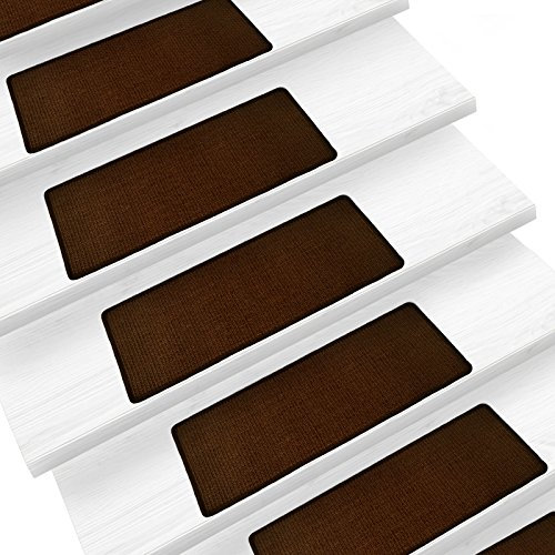 casa pura Sisal Stufenmatten im 15er Set | 100% Naturfaser in 2 Größen | sicherer Halt auf Ihrer Treppe | rechteckig 65x24 cm ohne Lippe - Dunkelbraun