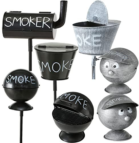 LS-LebenStil XL Sturmaschenbecher Smoke Schwarz Weiß Kugelgrill 15x14cm mit Deckel Klappdeckel Aschenbecher Windaschenbecher Ashtray Tischaschenbecher lustig Garten Balkon draußen Outdoor