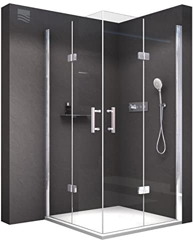 BERNSTEIN - Cabine de douche d'angle 80x80x195cm portes pliantes verre trempé ESG 8mm anticalcaire sans receveur, Profilé Chrome - EX213