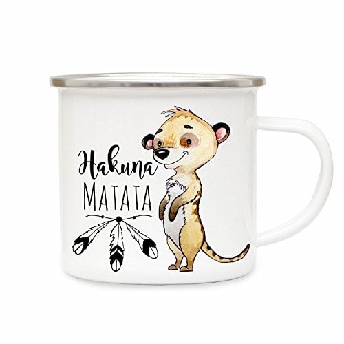 ilka parey wandtattoo-welt Emaille Becher Camping Tasse Erdmännchen & Spruch Hakuna Matata Kaffeetasse Geschenk eb167