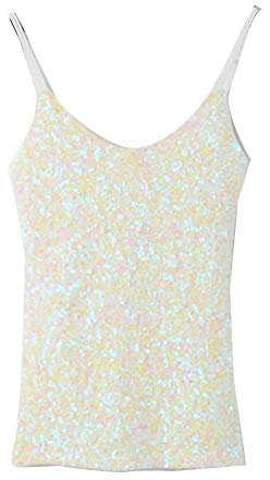Donna Canotte Top Glitter Shirt Paillettes Camicetta Scintilla Maglietta Senza Maniche Bianca