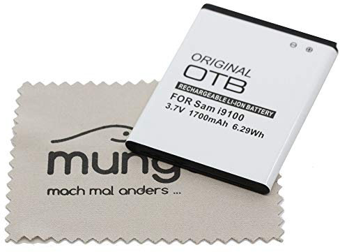 Batterie de rechange pour Samsung Galaxy S2 / SII (i9100), Galaxy R (i9103), Galaxy S2 Plus/SII Plus (i9105) (remplace la batterie d'origine EB-F1A2G) OTB avec chiffon de nettoyage d'écran Mungoo
