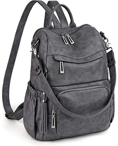 UTO Damen Rucksack Leder PU Cabrio Schulrucksack Rucksackhandtaschen Multifunktionsrucksack mit Quasten Lässige Schultertaschen Für Arbeit Schule Große Kapazität Reißverschluss Umhängetasche Staubgrau