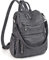 UTO Damen Rucksack Leder PU Cabrio Schulrucksack Rucksackhandtaschen Multifunktionsrucksack mit Quasten Lässige Schultertaschen Für Arbeit Schule Große Kapazität Reißverschluss Umhängetasche Staubgrau