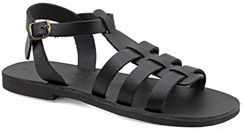 42 Schwarz Emmanuela Fisherman sandalen aus Leder für Herren, hochwertige griechische handgefertigte Herrensandalen mit verstellbarem Schnallenriemen, Sommerschuhe mit Riemchen für Herren