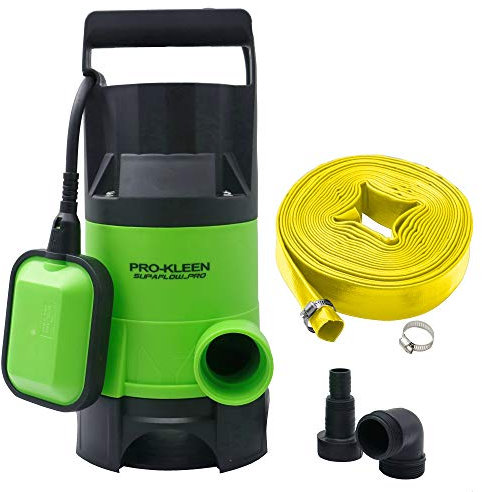 Pro-Kleen Submersible Water Pump 400W Electric, 8000L/H, Heavy Duty 20m Layflat Hose for Clean or Dirty Water, Float Switch, 10M Power Cable - Floods, Pools, Gardens, Ponds, Hot Tubs