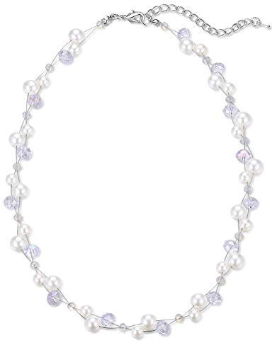 Bulinlin Damen Kristall Perlenkette Silber Boho Statement Choker Halskette für Frauen Modeschmuck Geburtstagsgeschenke(White)