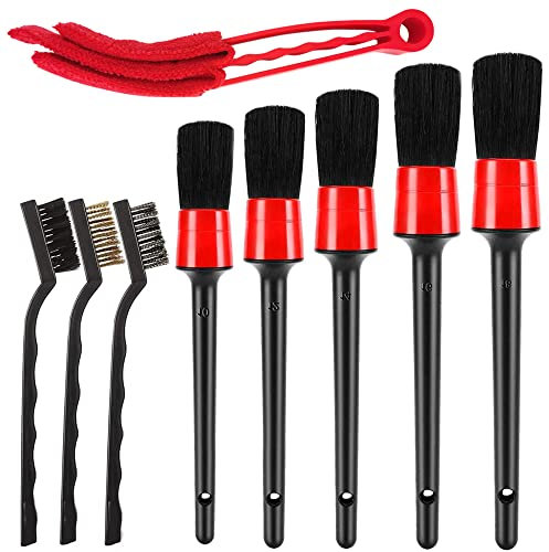 DOULEIN Pinceau Nettoyage Voiture,9 pièces Brosse de Nettoyage Voiture Set Brosse de détail de Voiture pour Moteur, Roues, Aérations, Tableau de Bord, Intérieur, Extérieur
