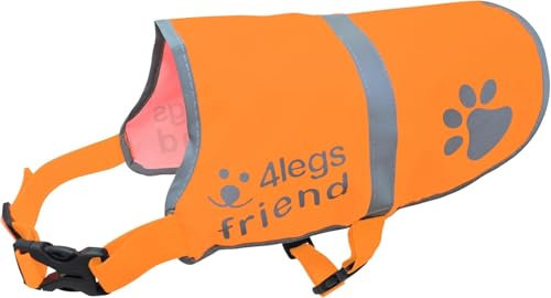 Orange Dog Safety Reflective Lightweight Vest with Leash Hole 5 Sizes - Snap Lock Buckle Straps, High Visibility for Outdoor Activity Day and Night, Keep Your Dog Safe from Cars & Hunting Accidents