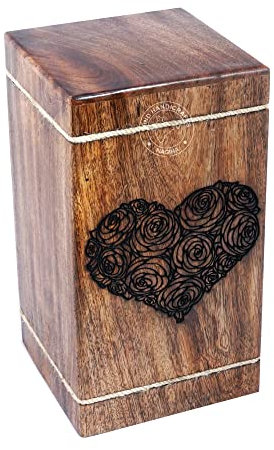 Hind Handicrafts Urna funebre in legno a forma di albero della vita a forma di cuore, per ceneri umane, per adulti, grande, in palissandro, urna funebre per ceneri, urna funebre (rose, 113,4 kg, legno