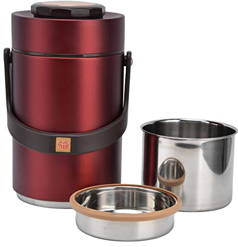 Vacuum Bento Box Food Jar, 2300ml 3 Tier Stackable Stainless Steel Vacuum Insulated Lunch Thermos Adult Lunch Container for Cold or Hot Food (Red)