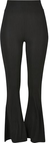Urban Classics Women's High Waist Rib Flared Leggings, Fabric Trousers for Women with Wide Leg Cuffs, in 2 Colours, Sizes XS - 5XL, Black, XS