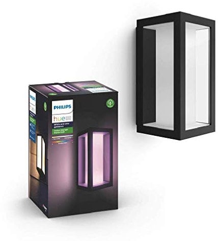 Philips Hue Impress Slim Wall Lantern x 2 + Outdoor Motion Sensor. White and Colour Smart Lighting for Outdoor, Garden, Terrace and Patio Light.