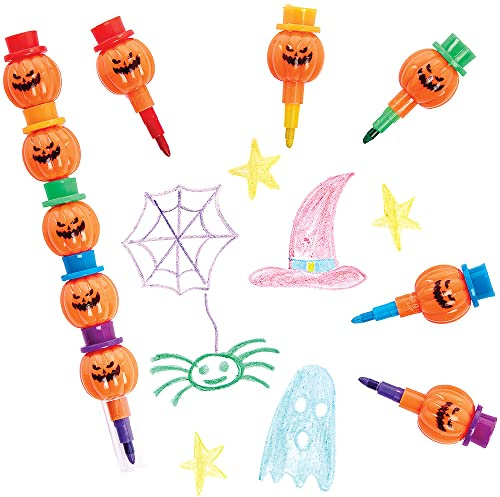 Baker Ross FX439 Stapelbare Wachsmalstifte Kürbis - 6 Stück, Kleines Mitgebsel Kinderspielzeug, Ideal für Kindergeburtstag oder Halloweenparty Gastgeschenke