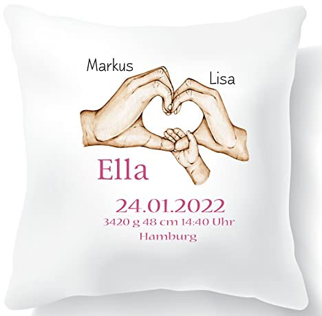 Zarto® Personalisierte Geschenke Baby Geburt für Mädchen personalisiert - individualisiertes Namenskissen mit Geburtsdaten - Geschenkidee Kissen mit Namen (Rosa)