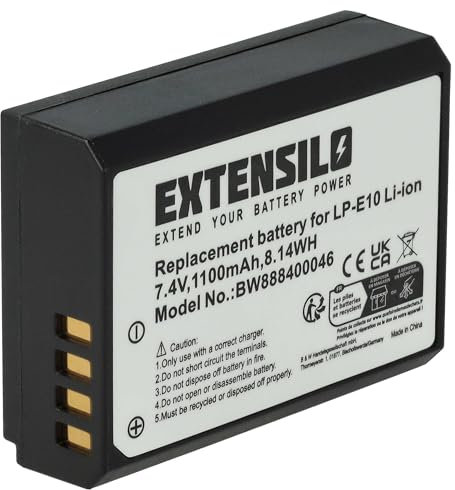 EXTENSILO Batterie Remplacement pour Canon LP-E10 pour Appareil Photo, Reflex numérique (1100mAh, 7,4V, Li-ION)