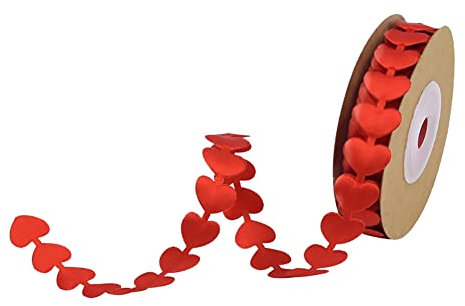 JIHUOO 10 Meter Herz Geschenkband Herzen Dekoband Herzband Hochzeitsband Dekorationsband für Hochzeit Valentinstag Rot