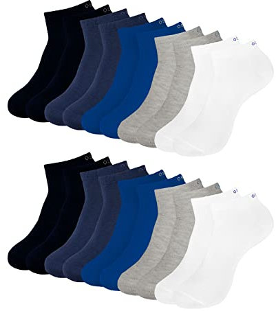 ONE STRANGE ROCK Herren Damen Sneaker Socken 5, 10, 15, 20, 30 Paar, Farbe:Blau/Grau/Weiß - 10er Pack, Größe:43-46