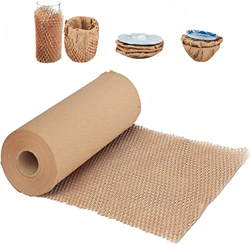 Wabenverpackungspapier, 38,1 x 68,2 cm, Wabenpolsterung, Luftpolsterfolie, Papierrolle für Umzug, Versand, zerbrechliche Verpackung, Geschenke, mit 20 zerbrechlichen Aufklebern, biologisch abbaubar