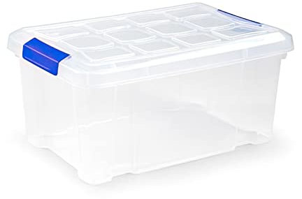 ForenTex Caja Almacenaje Plástico 5L con Tapa y Cierres (N10) – Transparente, Apilable, para Medicamentos, Papelería, Juguetes Pequeños y Cables